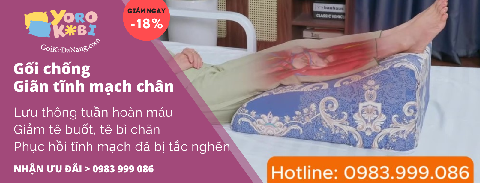 Gối điều trị giãn tĩnh mạch Yorokoki giảm tê bì chân tay giúp ngủ yên giấc cho người giãn tĩnh mạch